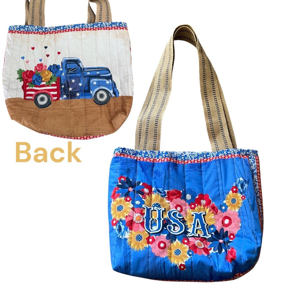 Handmade Tote Handbag Reusable Farmersmarket Travel Patriotic Floral Large